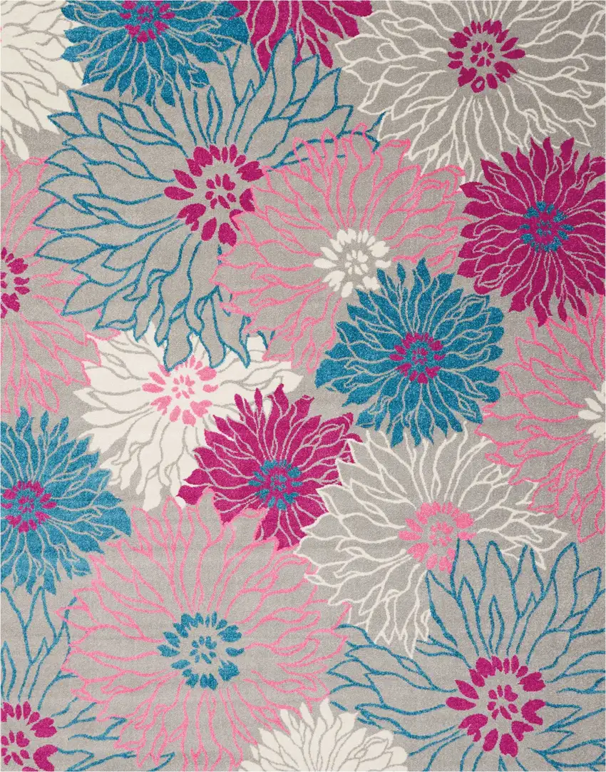 Gray And Pink Floral Area Rug Photo 3