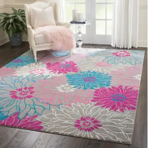 Photo of Gray and Pink Tropical Flower Area Rug