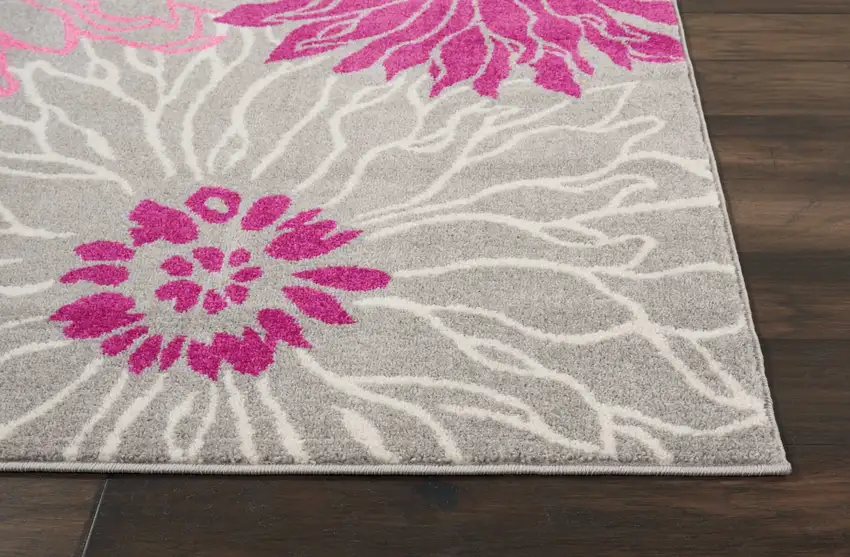 Gray and Pink Tropical Flower Area Rug Photo 6