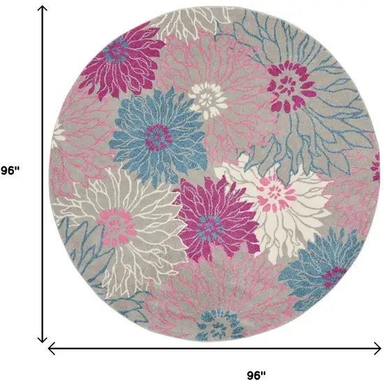 8' Gray And Pink Floral Round Rug Photo 7