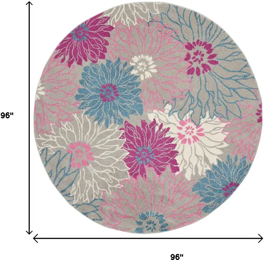 8' Gray And Pink Floral Round Rug Photo 7