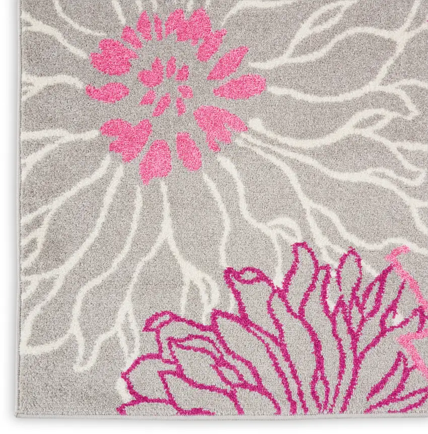 6' Gray And Pink Floral Runner Rug Photo 8