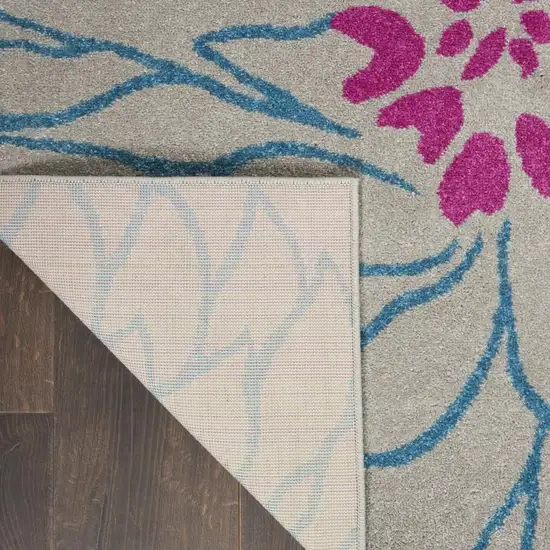 6' Gray And Pink Floral Runner Rug Photo 9