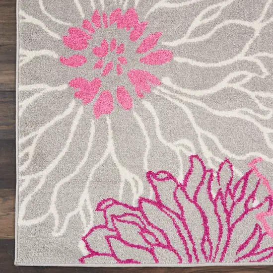 6' Gray And Pink Floral Runner Rug Photo 6
