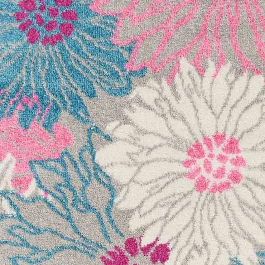6' Gray And Pink Floral Runner Rug Photo 4