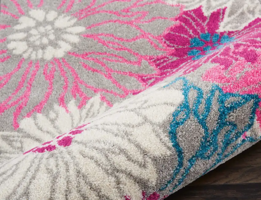 6' Gray Floral Dhurrie Runner Rug Photo 3