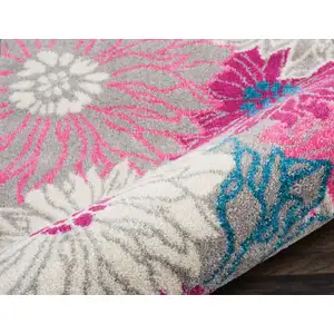 Photo of Gray and Pink Tropical Flower Runner Rug