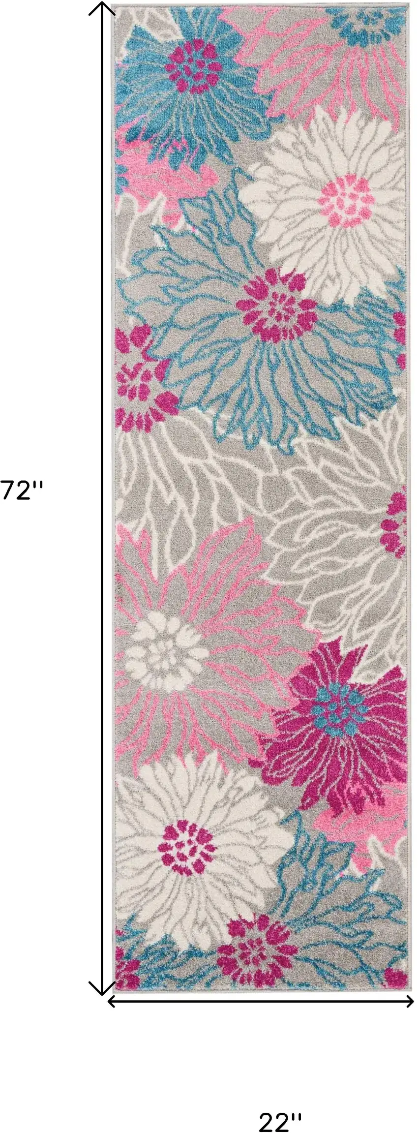 6' Gray And Pink Floral Runner Rug Photo 8