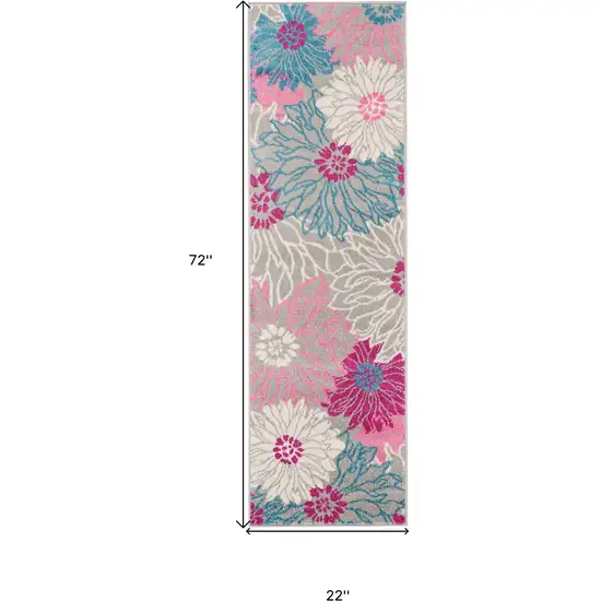 6' Gray And Pink Floral Runner Rug Photo 8