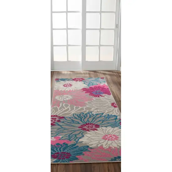 6' Gray And Pink Floral Runner Rug Photo 2