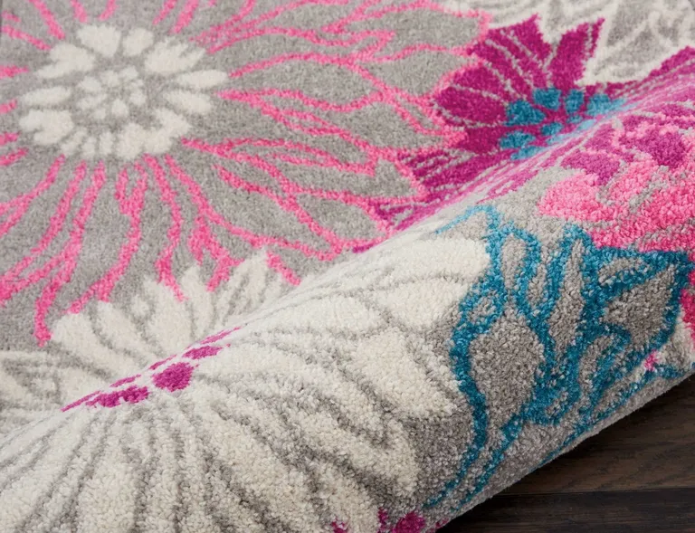 Gray and Pink Tropical Flower Runner Rug Photo 3