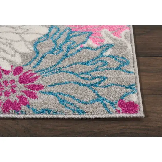 6' Gray And Pink Floral Runner Rug Photo 9