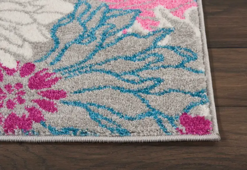 6' Gray And Pink Floral Runner Rug Photo 9
