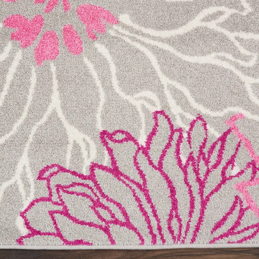 6' Gray And Pink Floral Runner Rug Photo 5