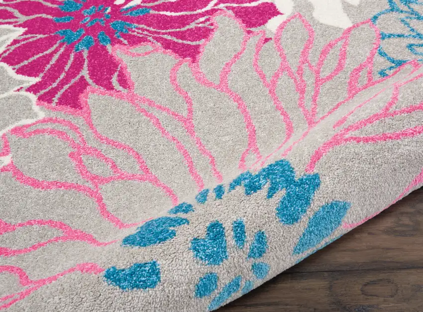 10' Gray And Pink Floral Runner Rug Photo 5