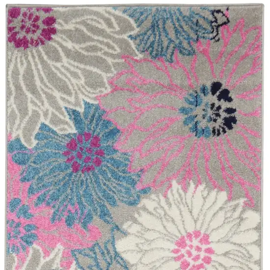 10' Gray And Pink Floral Runner Rug Photo 4