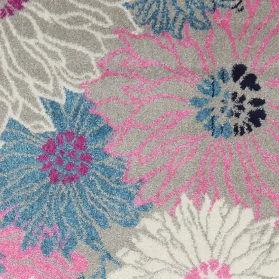 10' Gray And Pink Floral Runner Rug Photo 3