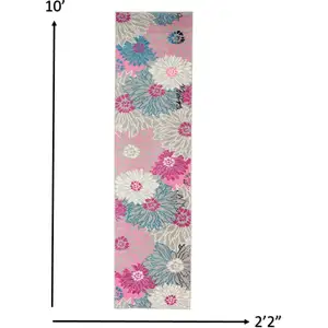 Photo of Gray and Pink Tropical Flower Runner Rug