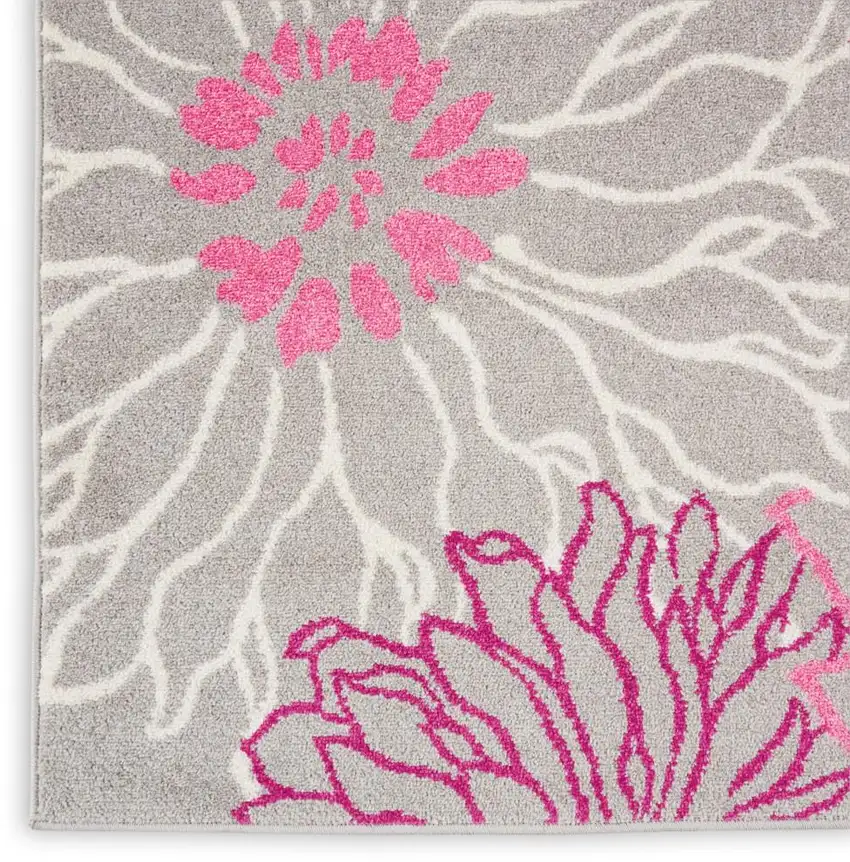 10' Gray And Pink Floral Runner Rug Photo 8
