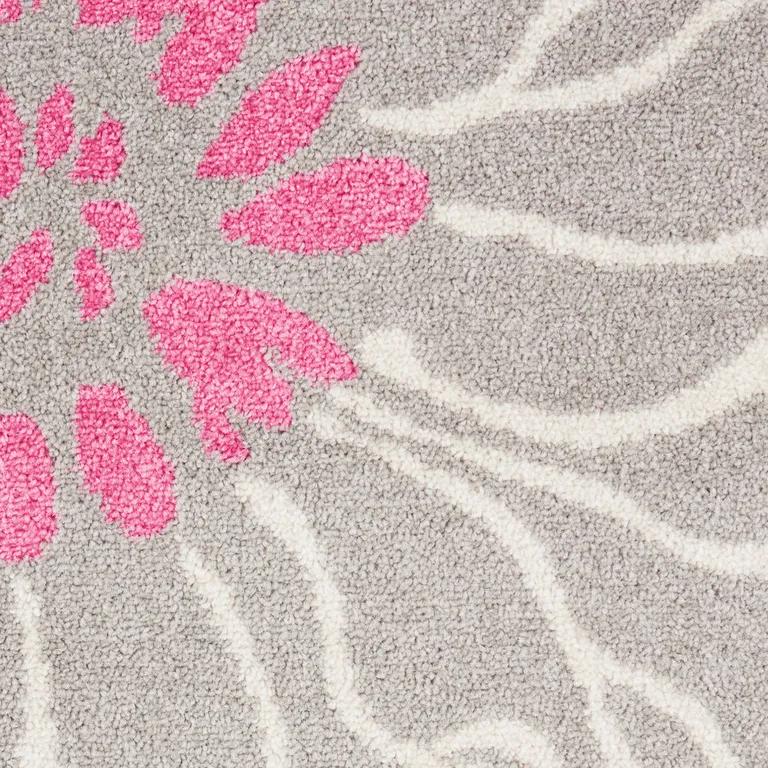Gray and Pink Tropical Flower Runner Rug Photo 2