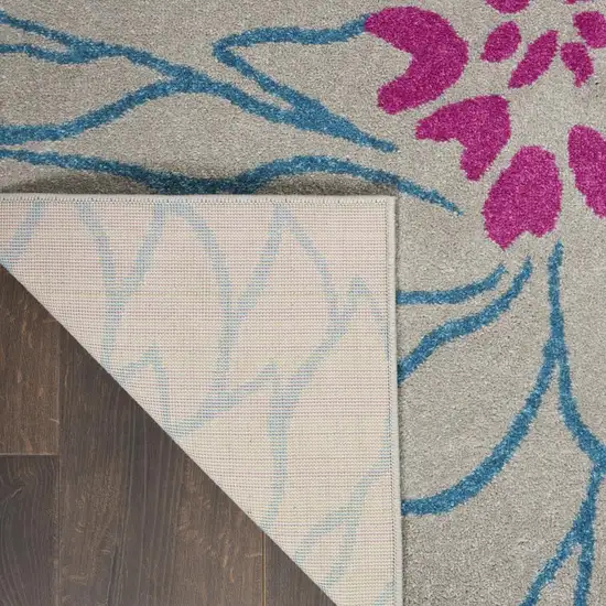 10' Gray And Pink Floral Runner Rug Photo 9