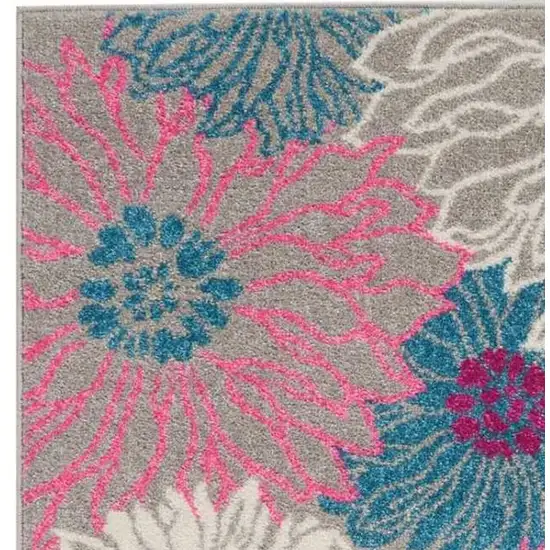 8' Gray And Pink Floral Runner Rug Photo 5