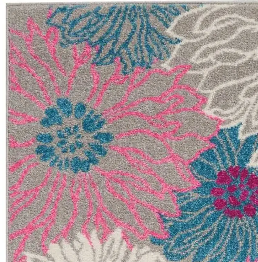 8' Gray And Pink Floral Runner Rug Photo 5