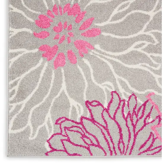 8' Gray And Pink Floral Runner Rug Photo 9