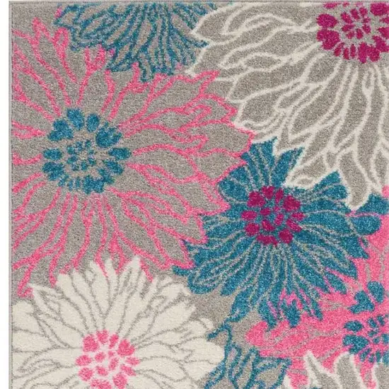 8' Gray And Pink Floral Runner Rug Photo 6