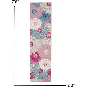 Photo of Gray and Pink Tropical Flower Runner Rug