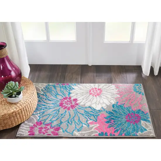 Gray And Pink Floral Area Rug Photo 5
