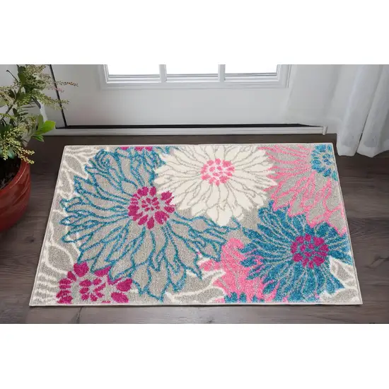 Gray And Pink Floral Area Rug Photo 2