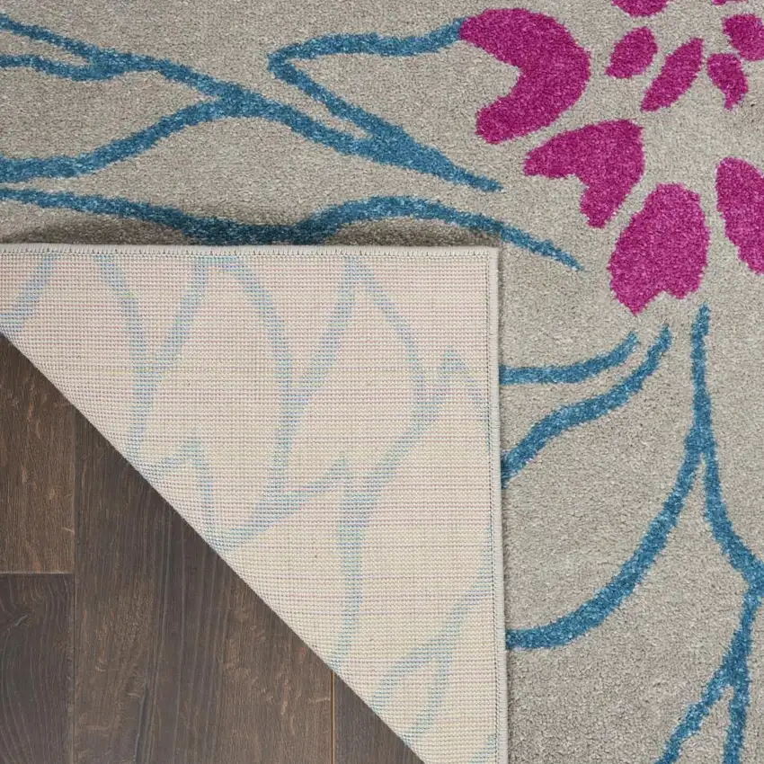 Gray And Pink Floral Area Rug Photo 9