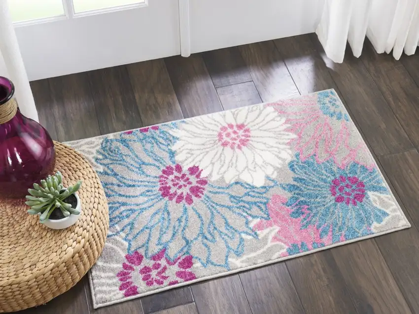 Gray and Pink Tropical Flower Scatter Rug Photo 6