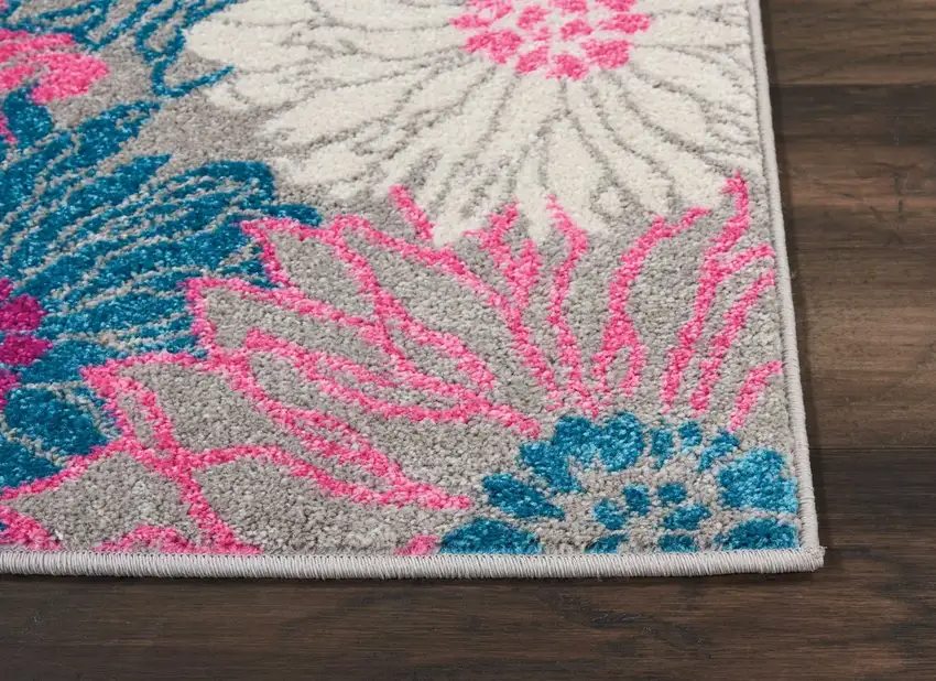 Gray and Pink Tropical Flower Scatter Rug Photo 7