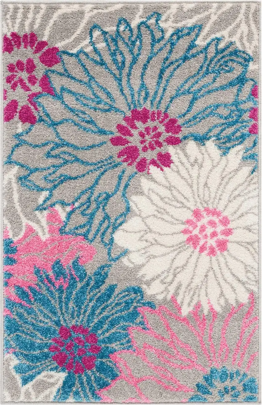 Gray And Pink Floral Area Rug Photo 8