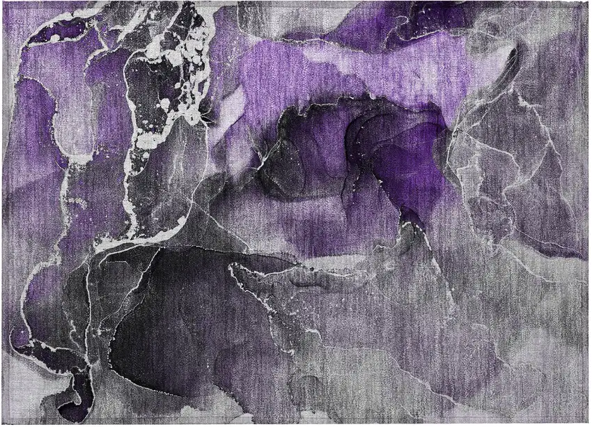 Gray and Purple Abstract Washable Non Skid Indoor Outdoor Area Rug Photo 4
