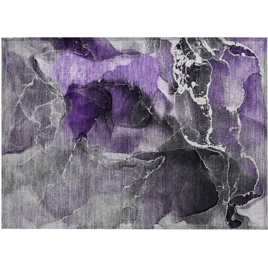 Gray and Purple Abstract Washable Non Skid Indoor Outdoor Area Rug Photo 2