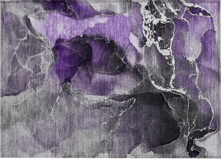 Gray and Purple Abstract Washable Non Skid Indoor Outdoor Area Rug Photo 2
