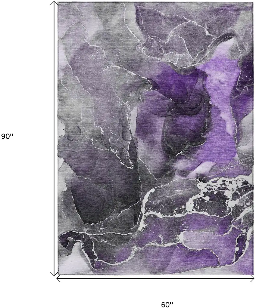 Gray and Purple Abstract Washable Non Skid Indoor Outdoor Area Rug Photo 3