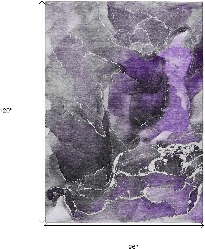 Gray and Purple Abstract Washable Non Skid Indoor Outdoor Area Rug Photo 3