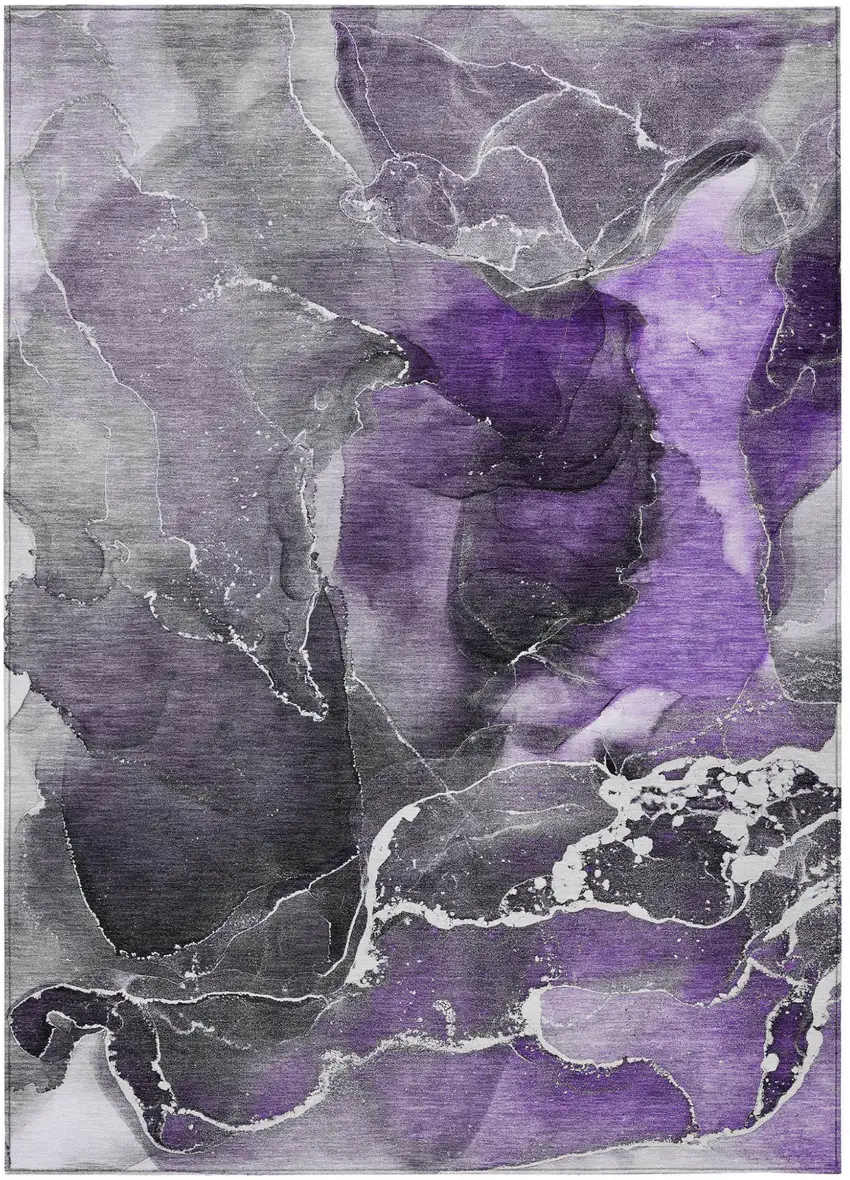 Gray and Purple Abstract Washable Non Skid Indoor Outdoor Area Rug Photo 2