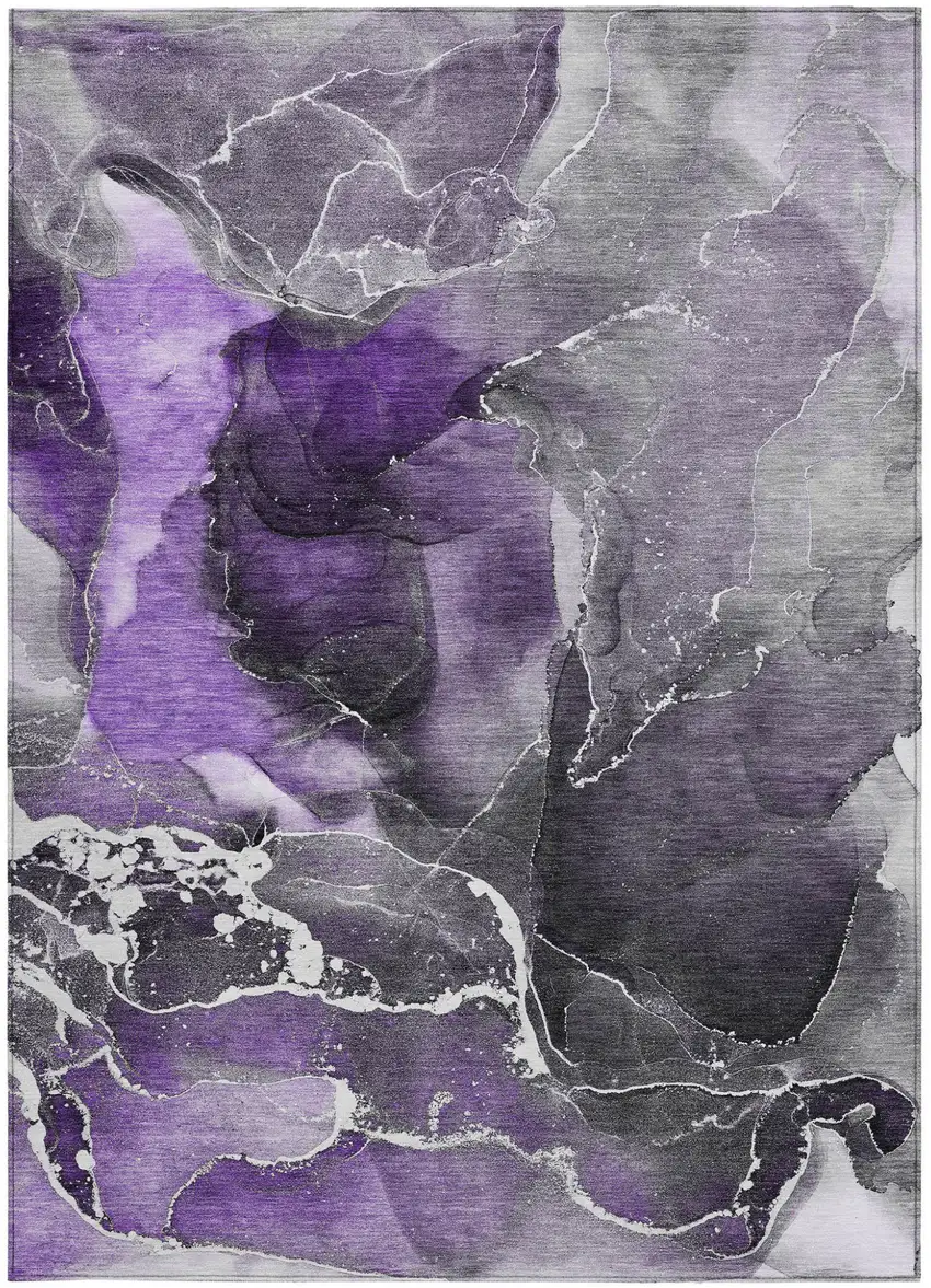 Gray and Purple Abstract Washable Non Skid Indoor Outdoor Area Rug Photo 4