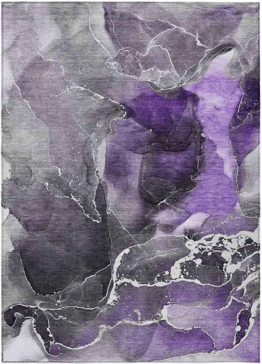Gray and Purple Abstract Washable Non Skid Indoor Outdoor Area Rug Photo 2