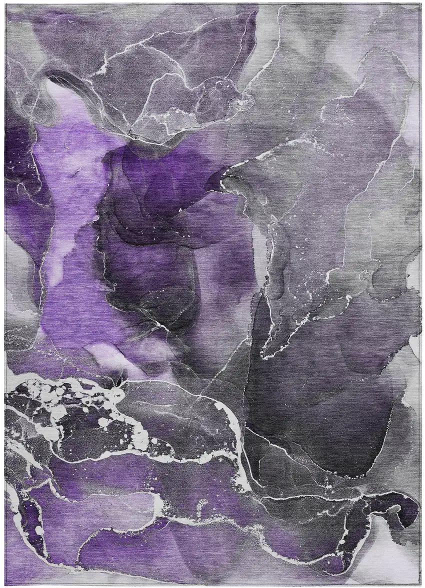 Gray and Purple Abstract Washable Non Skid Indoor Outdoor Area Rug Photo 5
