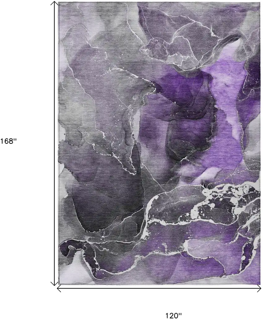 Gray and Purple Abstract Washable Non Skid Indoor Outdoor Area Rug Photo 3