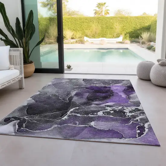 Gray and Purple Abstract Washable Non Skid Indoor Outdoor Area Rug Photo 9