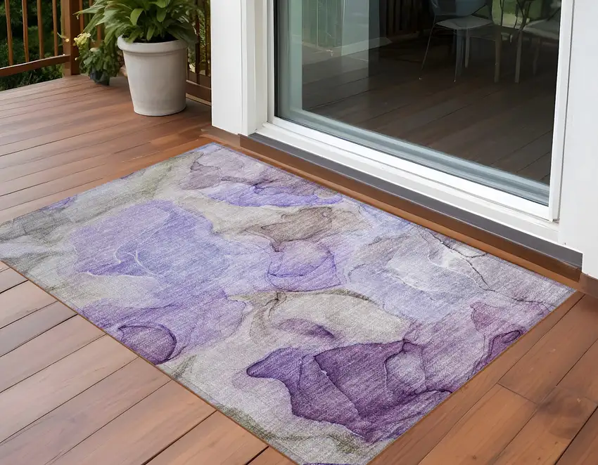 Gray and Purple Abstract Washable Non Skid Indoor Outdoor Area Rug Photo 1