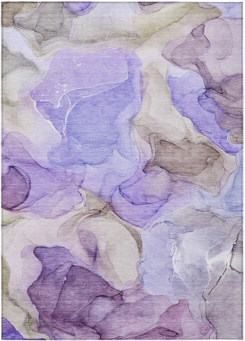 Gray and Purple Abstract Washable Non Skid Indoor Outdoor Area Rug Photo 2