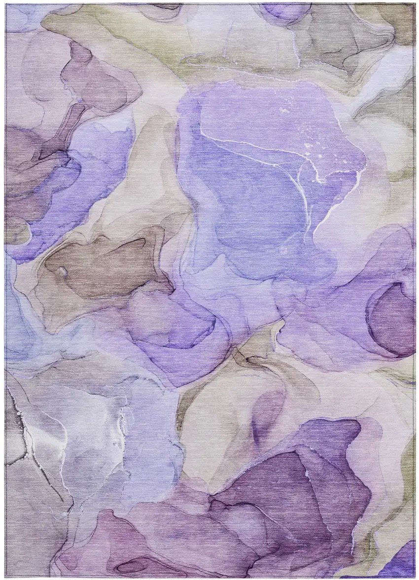 Gray and Purple Abstract Washable Non Skid Indoor Outdoor Area Rug Photo 4